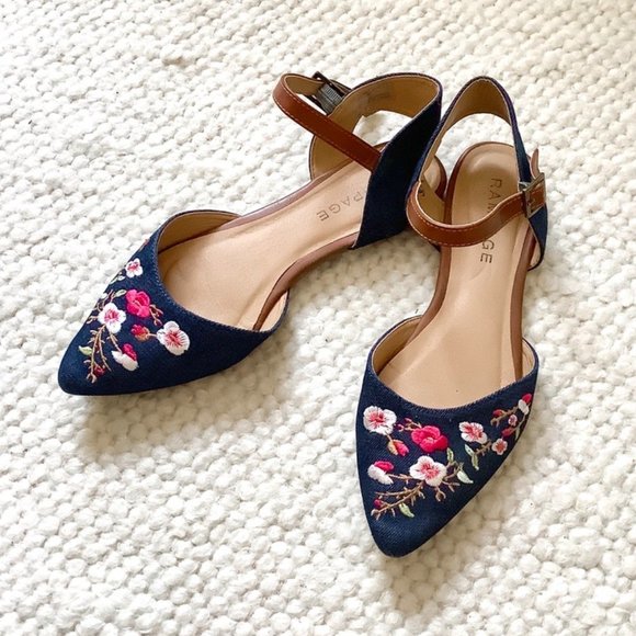 Rampage Shoes - Rampage corinna floral denim pointed sandal flats